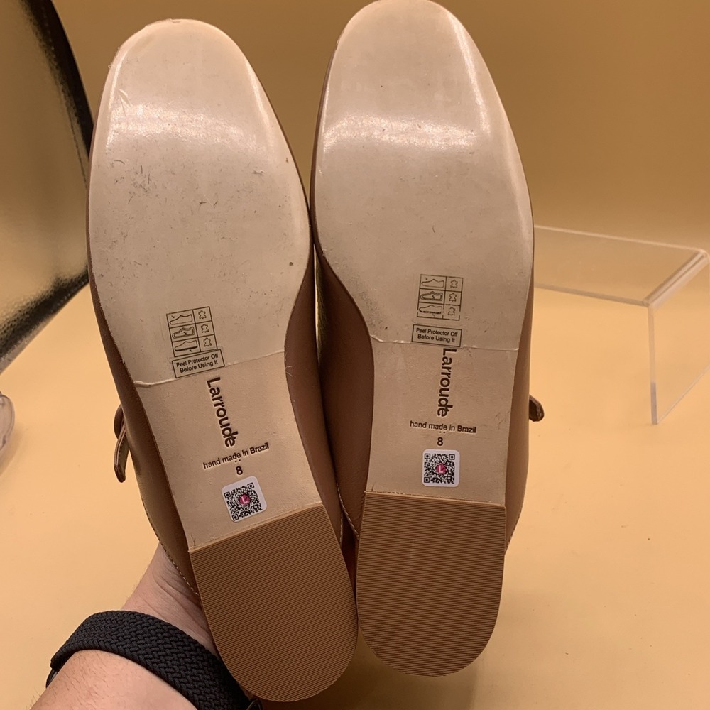 Larroudé Blair Flat Mules in Caramel Leather Hand Made in Brazil Wmn's Size US 8 - Picture 5 of 6